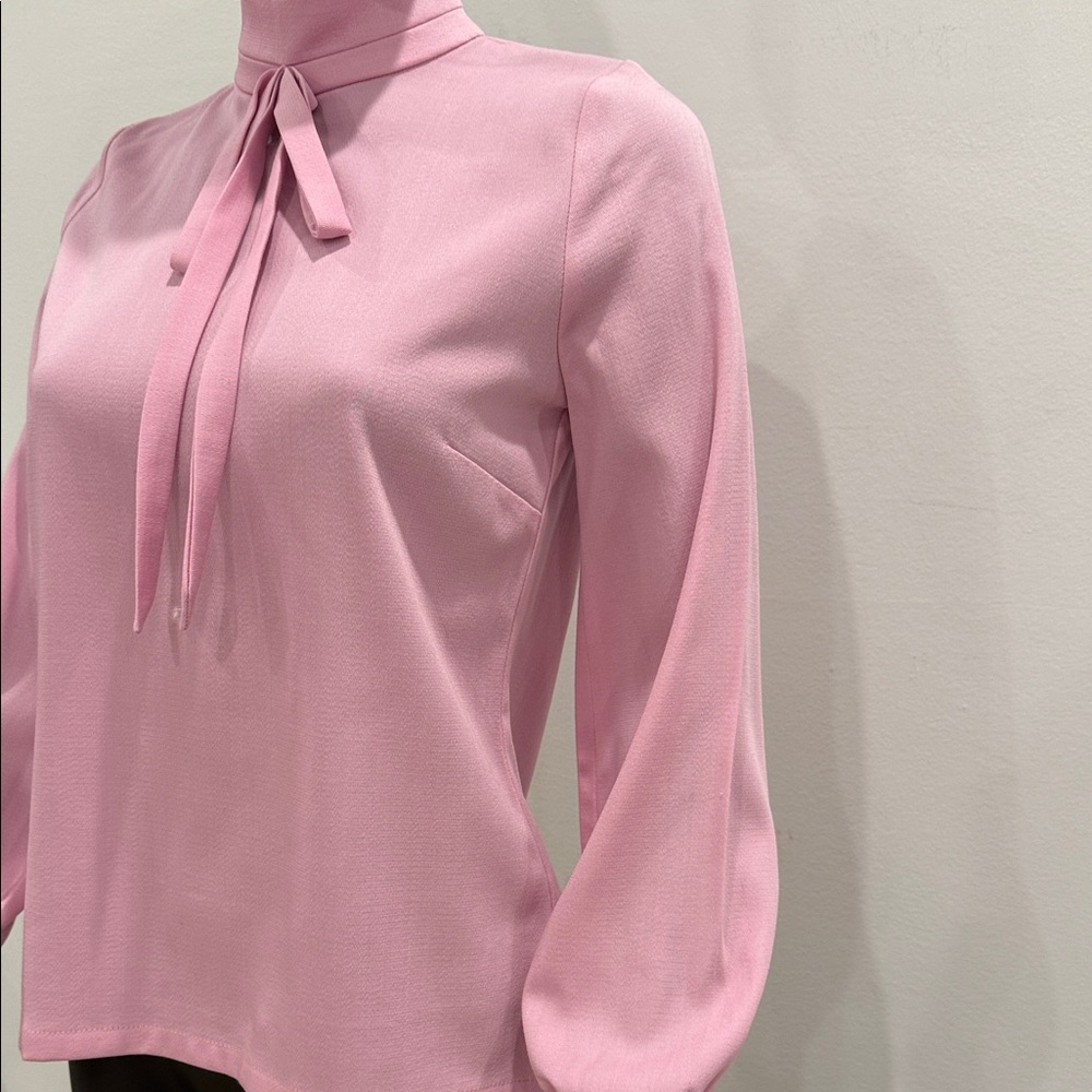 Mother of Pearl Pink Wool Tie-Neck Blouse – Size US 6 – Made in Portugal NEW - Picture 5 of 13
